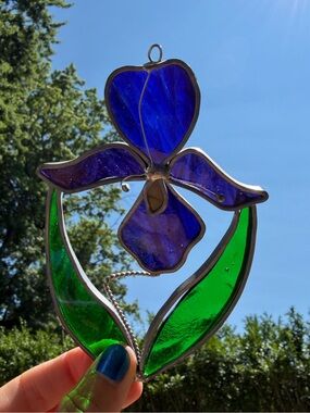 Vintage Stained Glass Iris Suncatcher